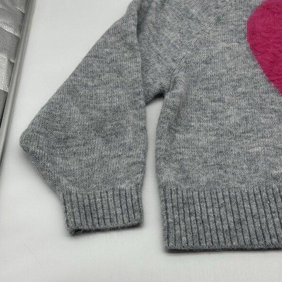 Old Navy Size Large Gray Fuzzy Pink Heart Cropped Crew Neck Pullover Sweater NWT - Picture 4 of 13